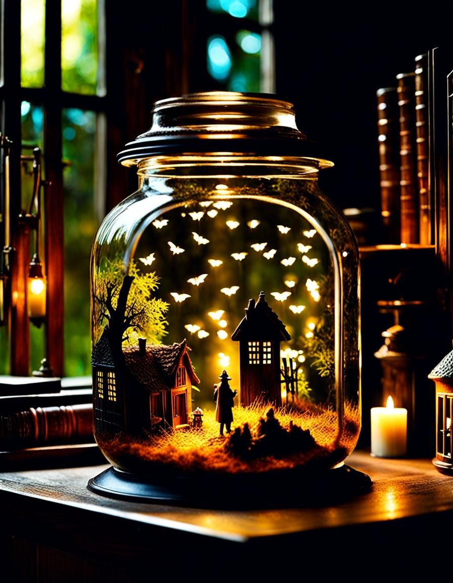 Miniature Haunted Village in a Jar