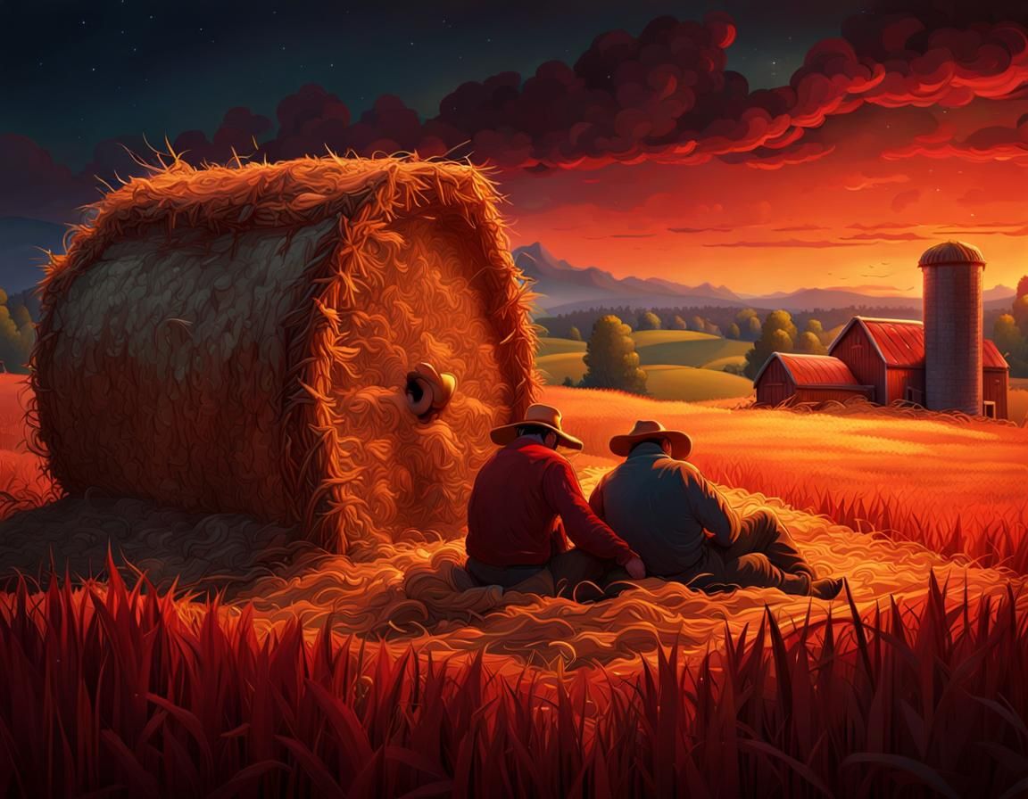 two men resting after a long day at the farm