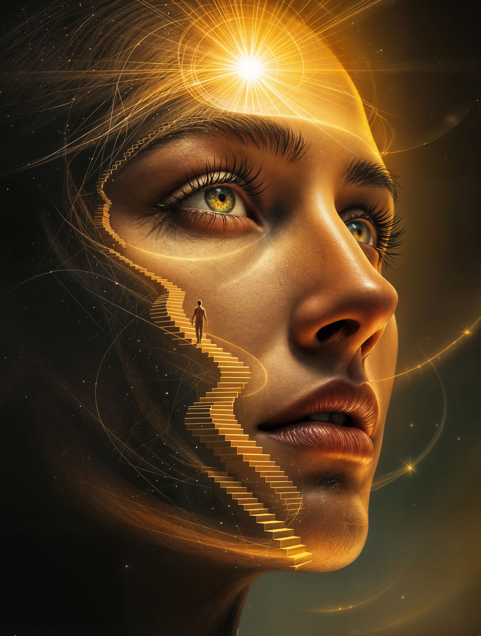 Inspirational Portrait of Ascent in a Warm Light