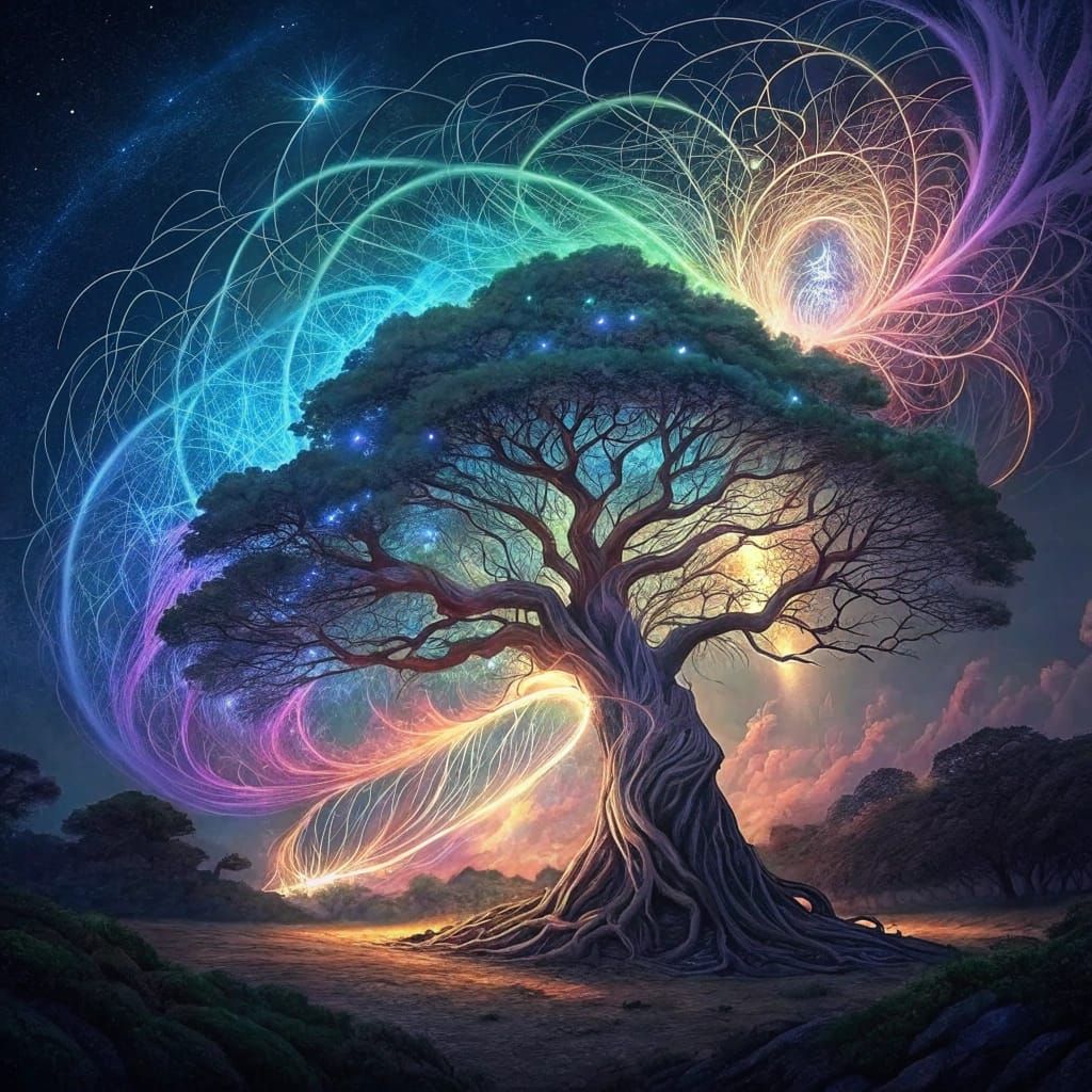 Fiber Optic Light Painting of Ancient Tree