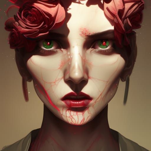 Demonic Rose Portrait in Hyperdetailed Digital Art