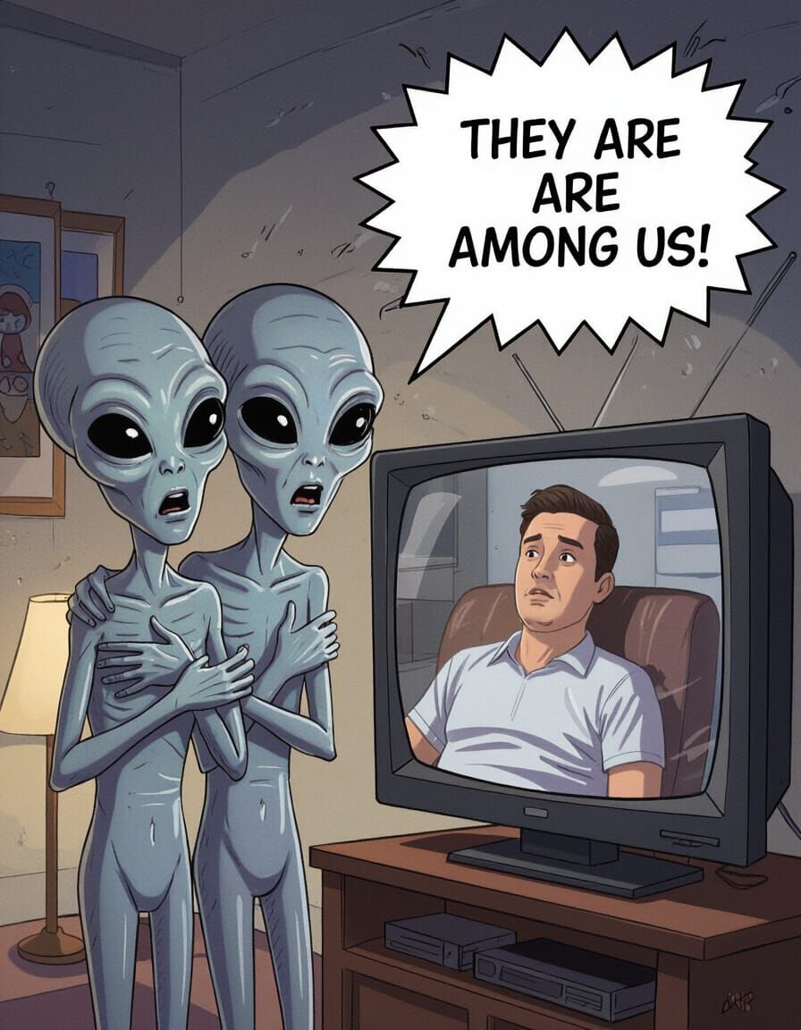 Frightened Aliens React to Human Presence on TV
