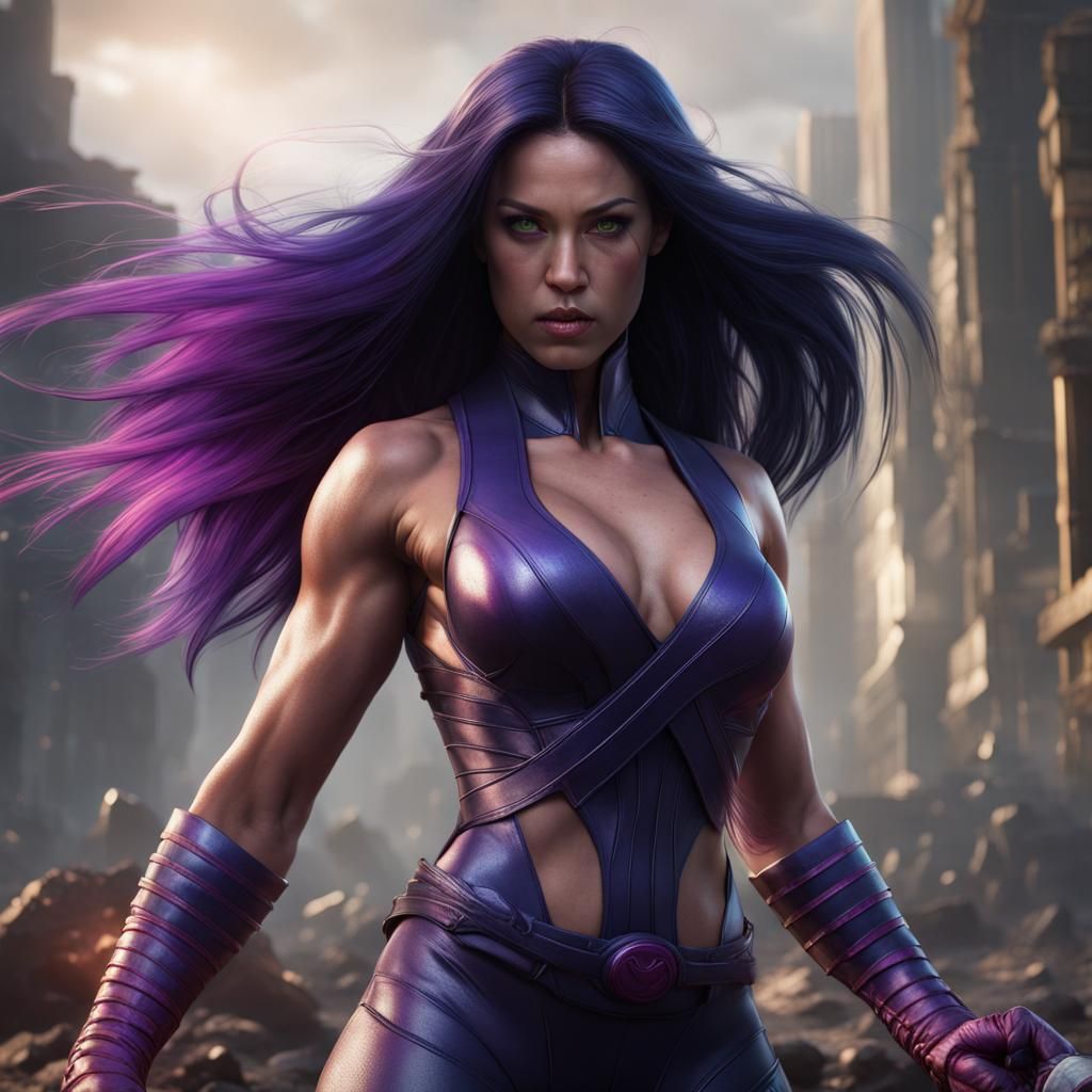 Psylocke as the Hulk: Detailed Matte Painting