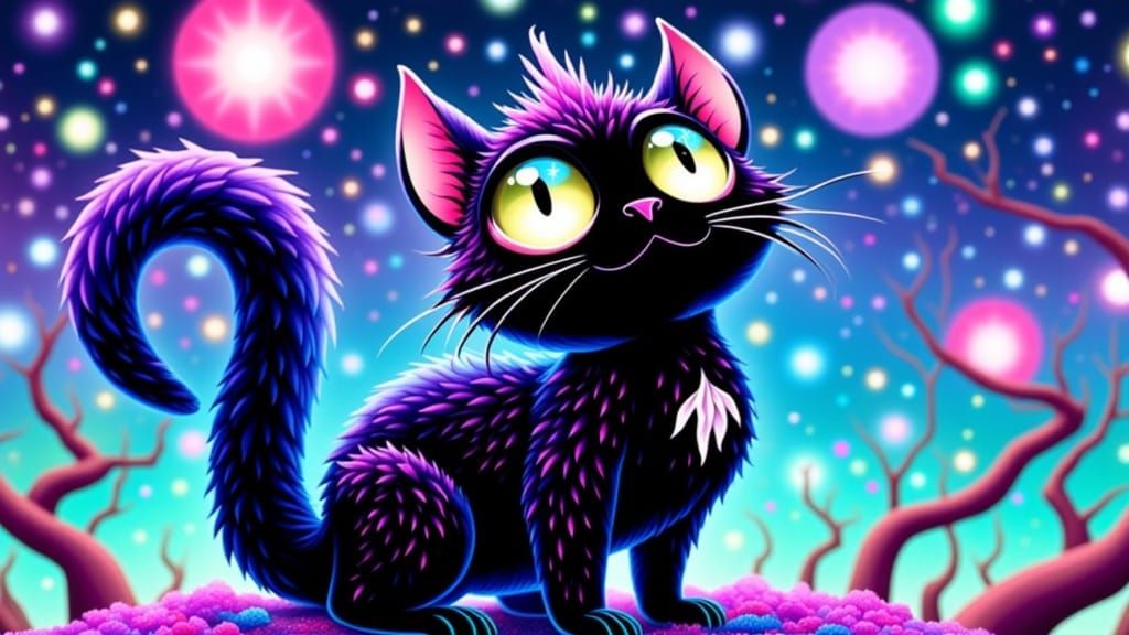 Majestic Feline with Short Legs and Sparkling Jewel-Toned Ey...