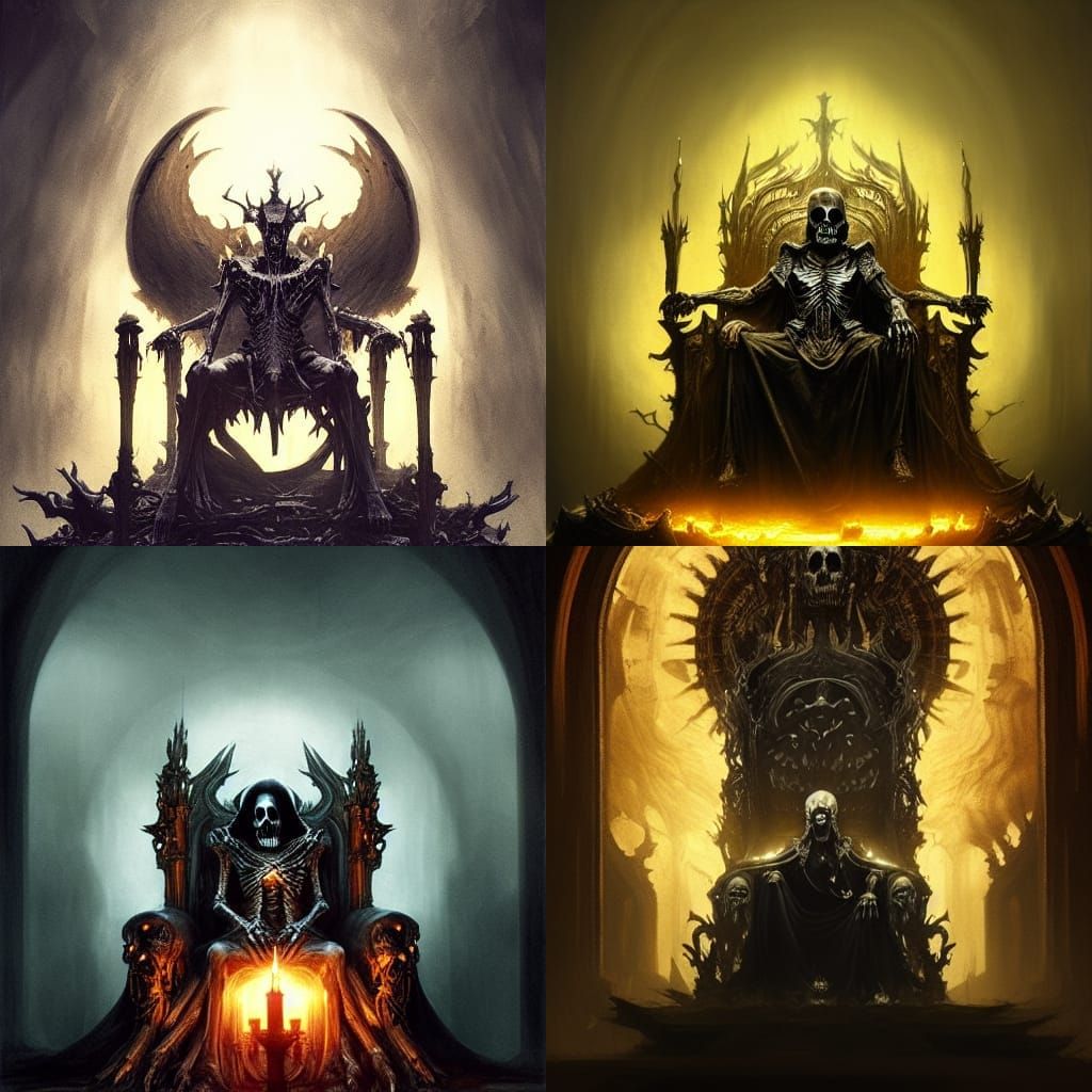 King of Death on Bone Throne: Dark Fantasy Art