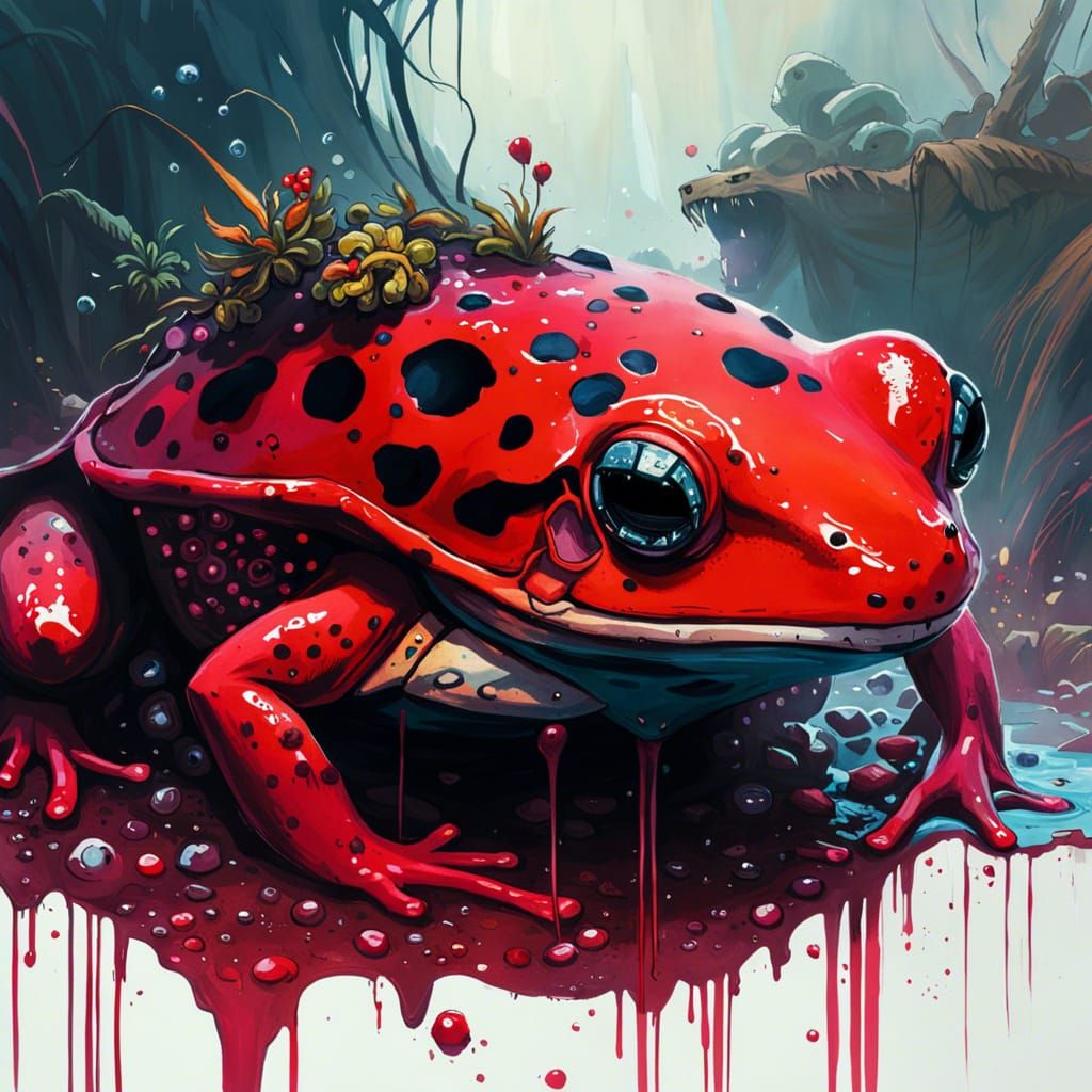 Poisonous Red Frog Monster in Solar Punk Style
