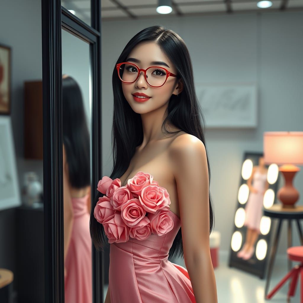 Elegant Rose Gown in Hyper Realistic Fashion Style