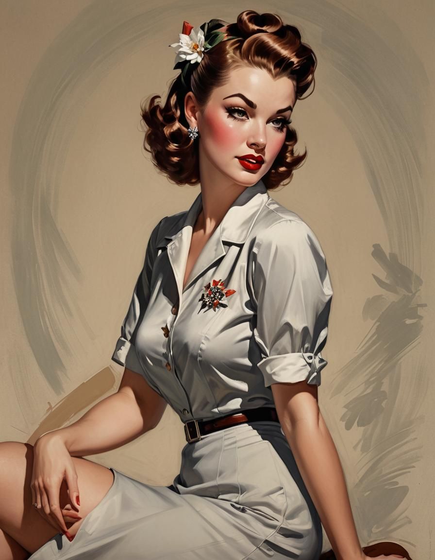 Vintage Pin-Up Girl Portrait in Classic Style