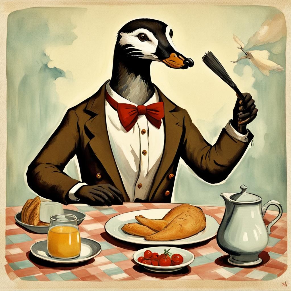 Surreal Assemblage of Vintage Objects in Ink Brush Art