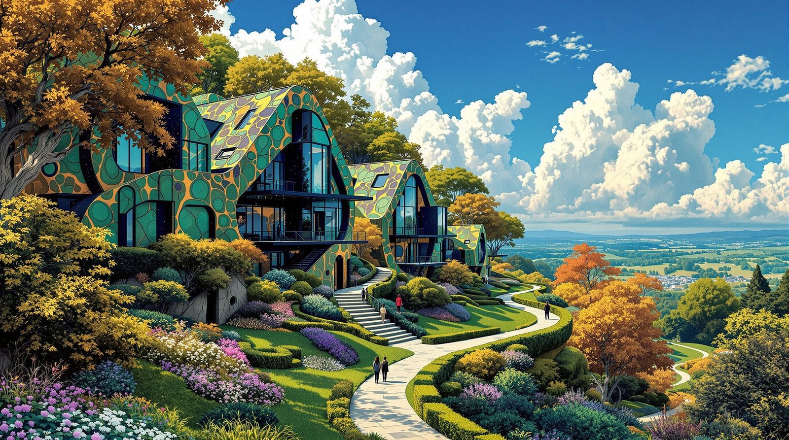 Malachite Cityscape in Klimt Style