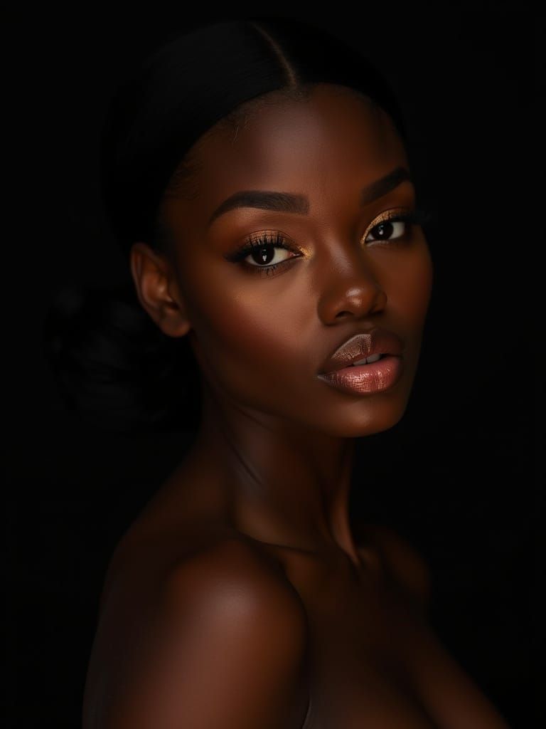 Dramatic Portrait of a Black Woman with Golden Shadows