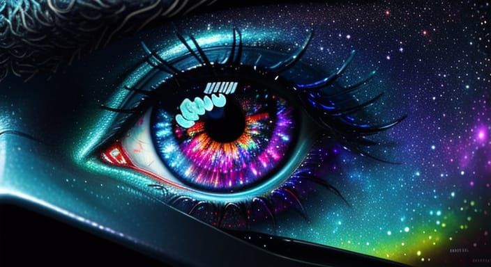 Alien Portrait in Vibrant Landscape, Alcohol Ink Splash Art