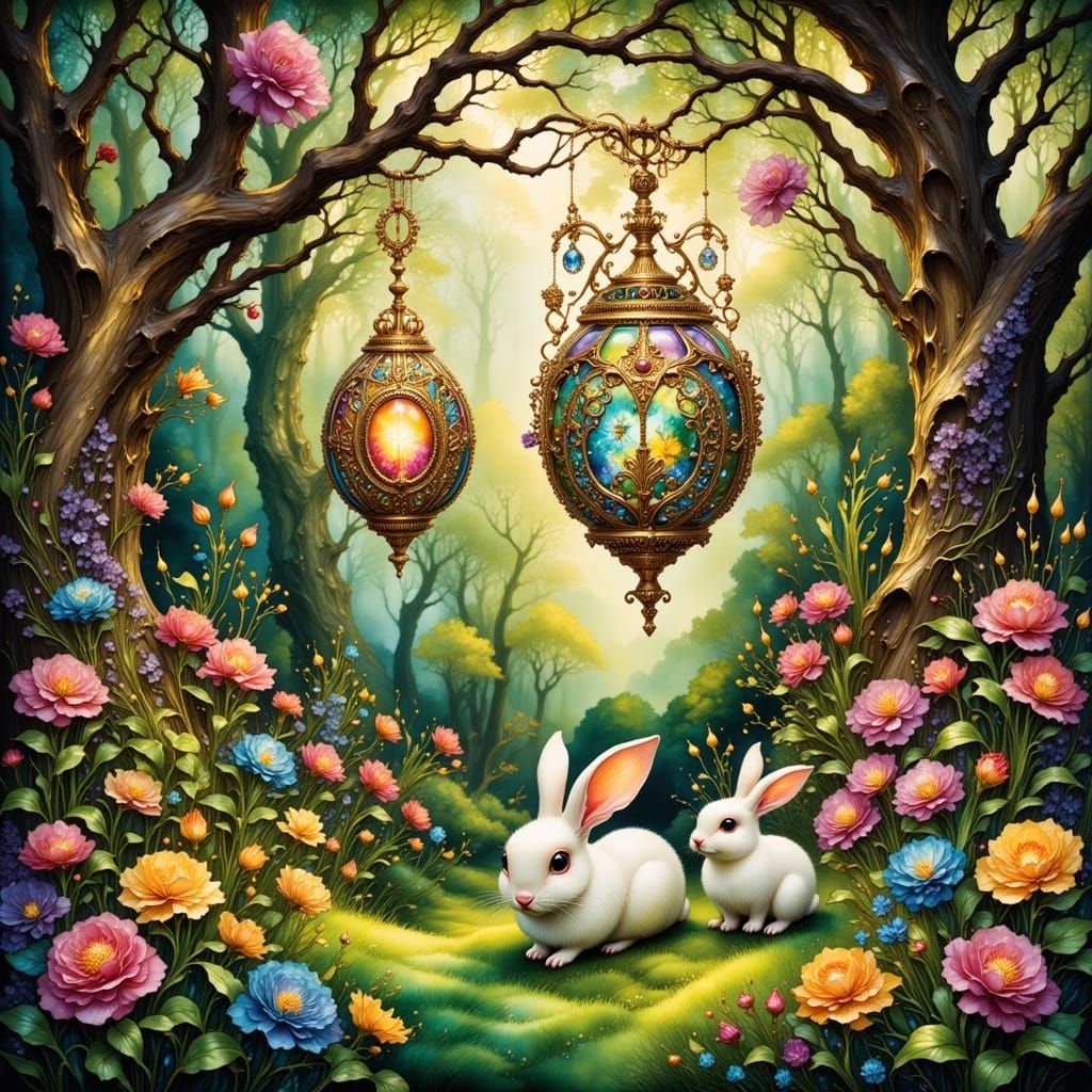 Fantasy Fabergé Eggs in Enchanted Rose Garden