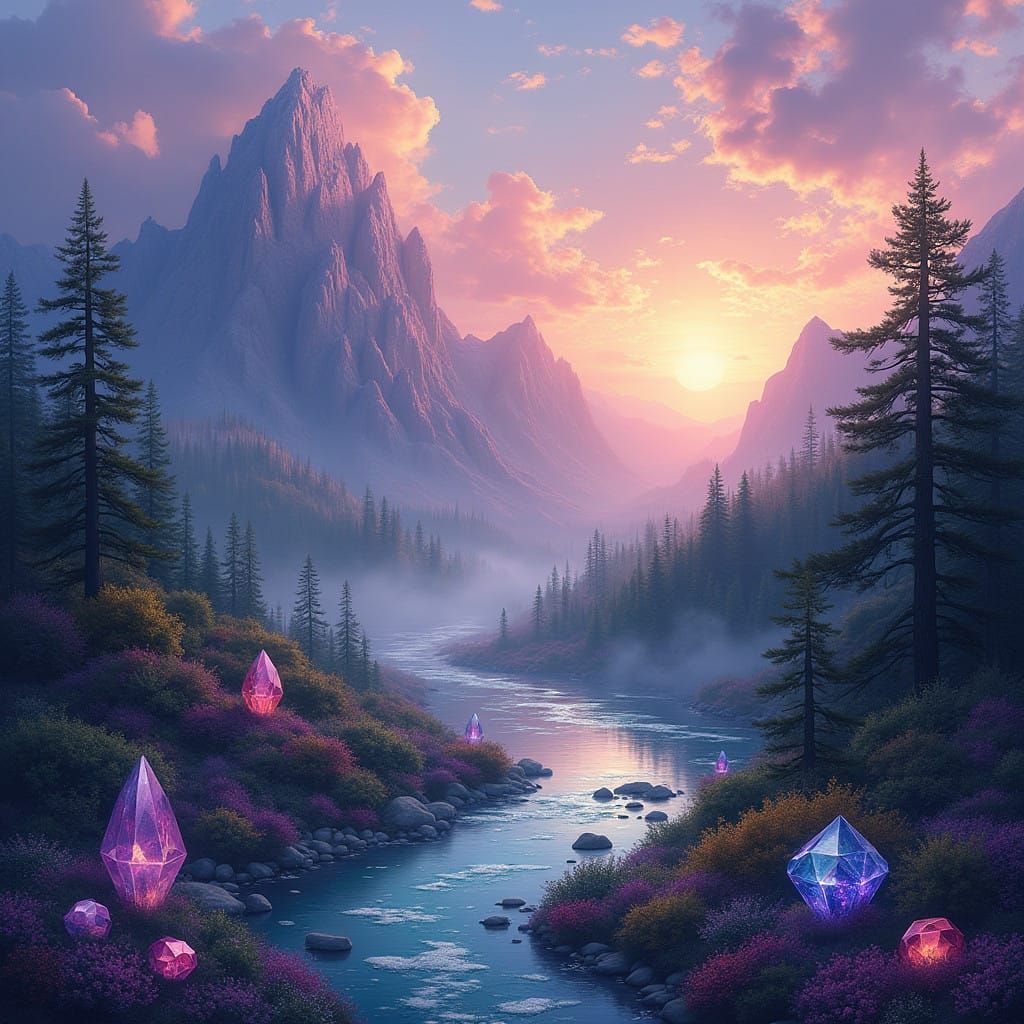 Crystal Mountains Shine with Sparkling Jewels and Dreamy Sun...
