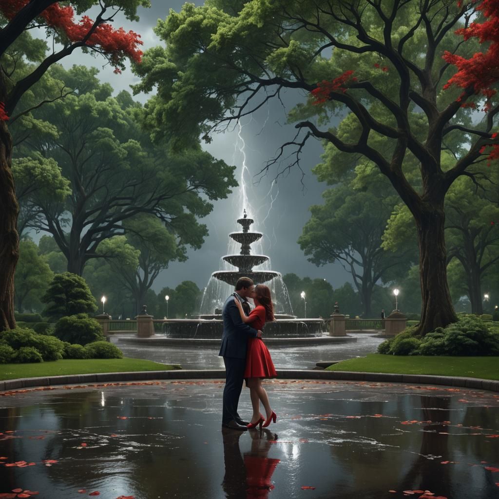 Romantic Kiss in Thunderstorm, Fantasy Concept Art