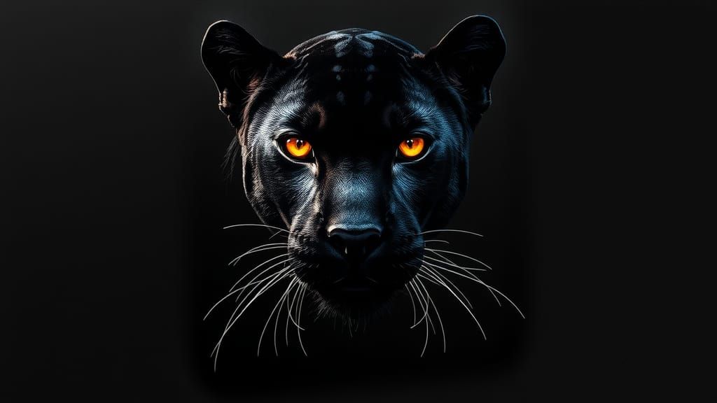 Black Panther with Golden Highlights in Grunge Style