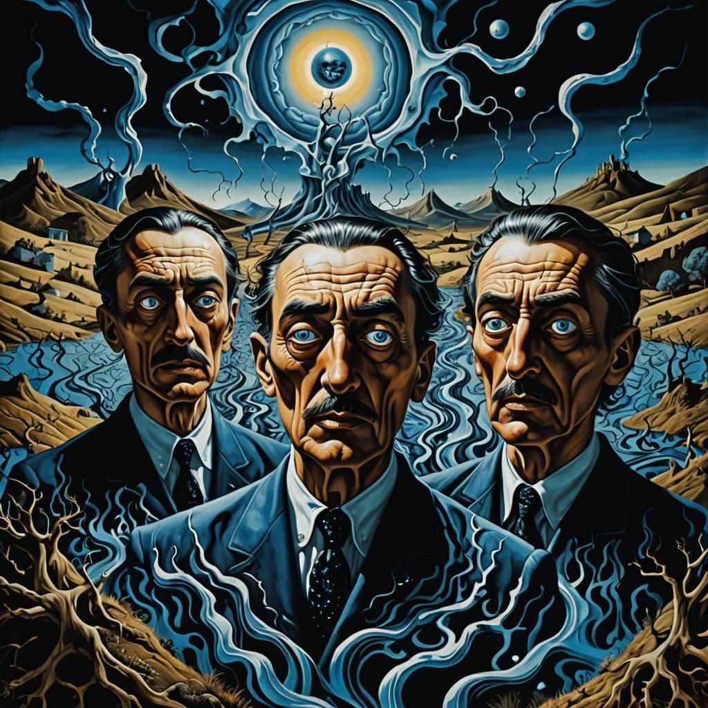 Surreal Three-Eyed People in Dreamlike Landscape