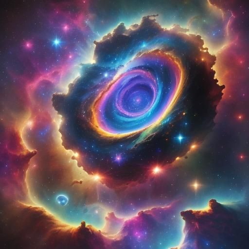 Black Hole Sucking Rainbow Galaxy in Surreal Cosmic Art