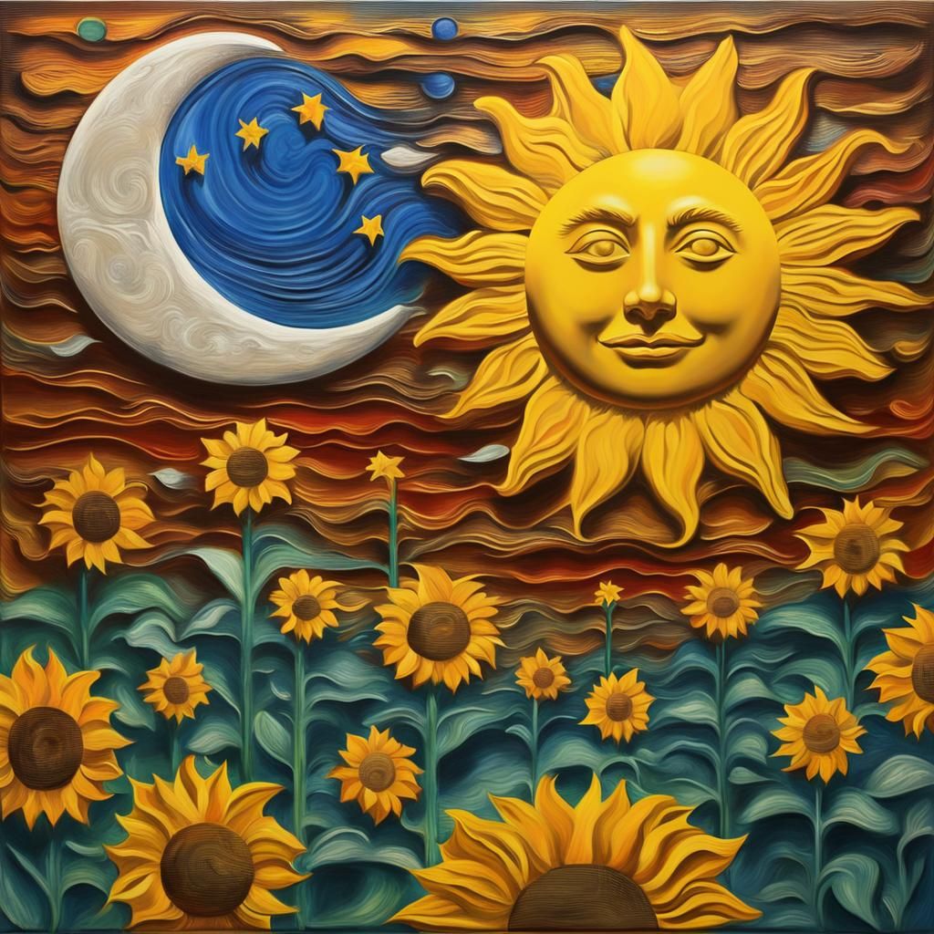 Sunflower Sun and Melting Cheese Moon in Splash Art