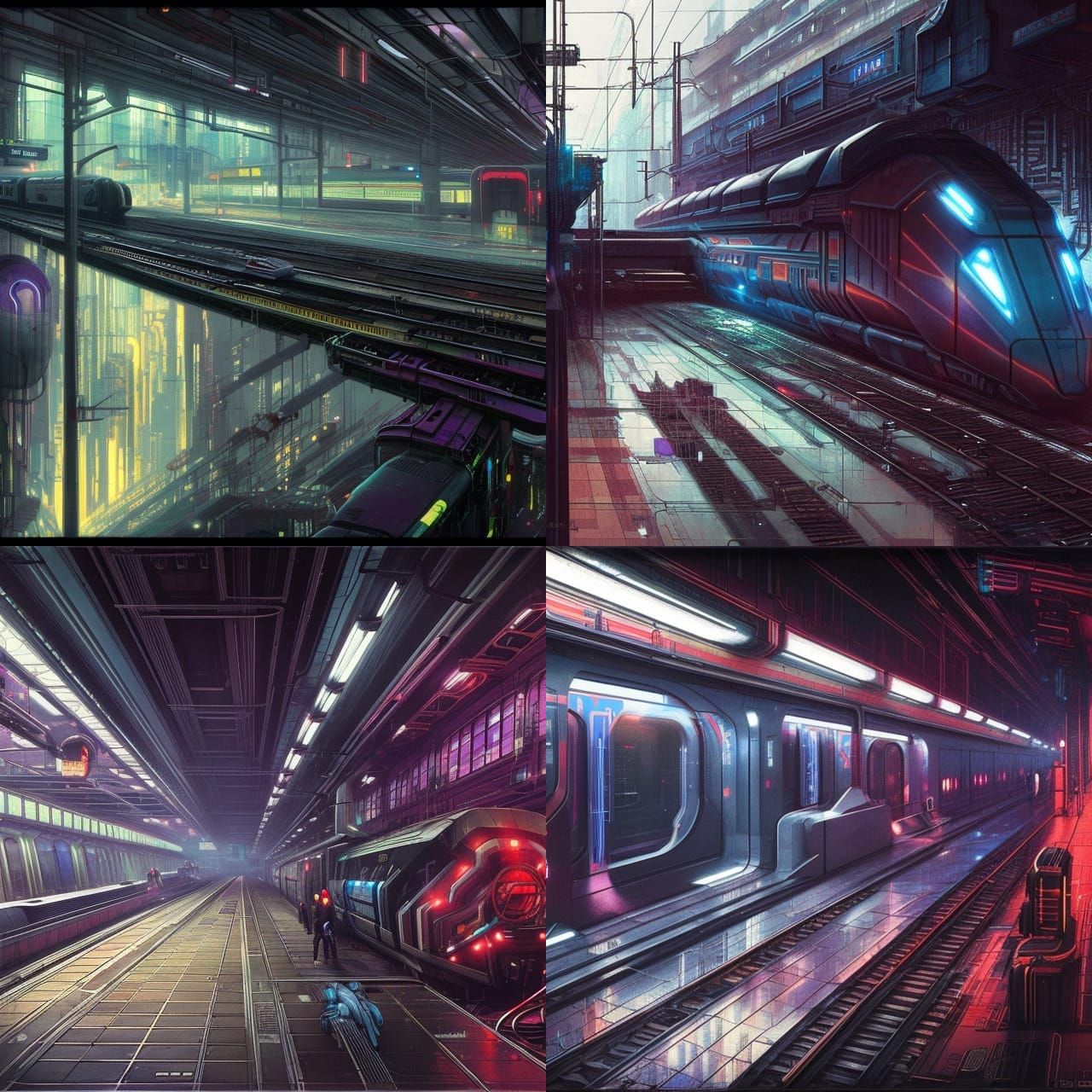 Cyberpunk Train Station Arrival: Digital Art