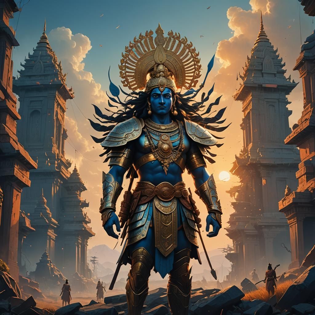 Krishna on the Battlefield: Epic Fantasy Art