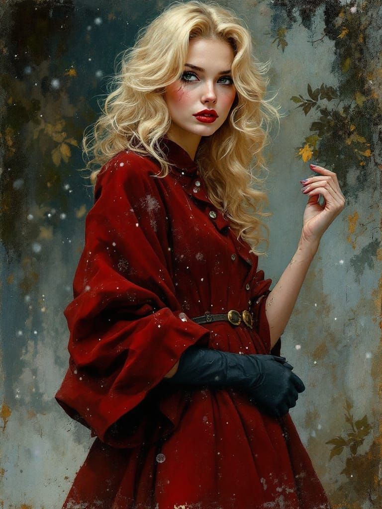 1950s Pin-Up Woman in Tonalist Style Oil Painting