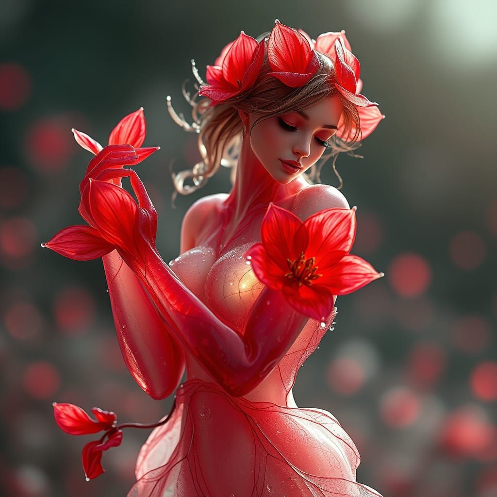 Opalescent Flower Woman in Dark Fantasy Style