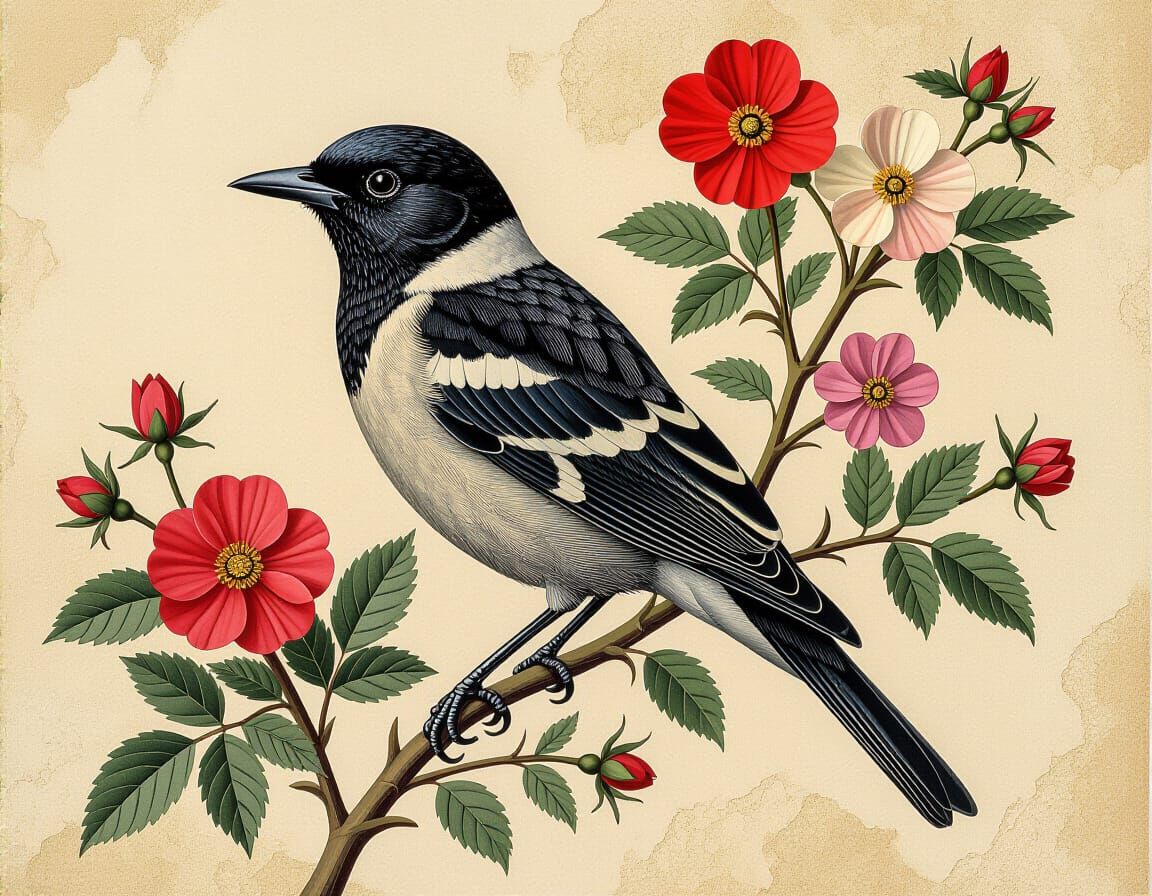 Dadaist Wild Bird Portrait with Collage Elements