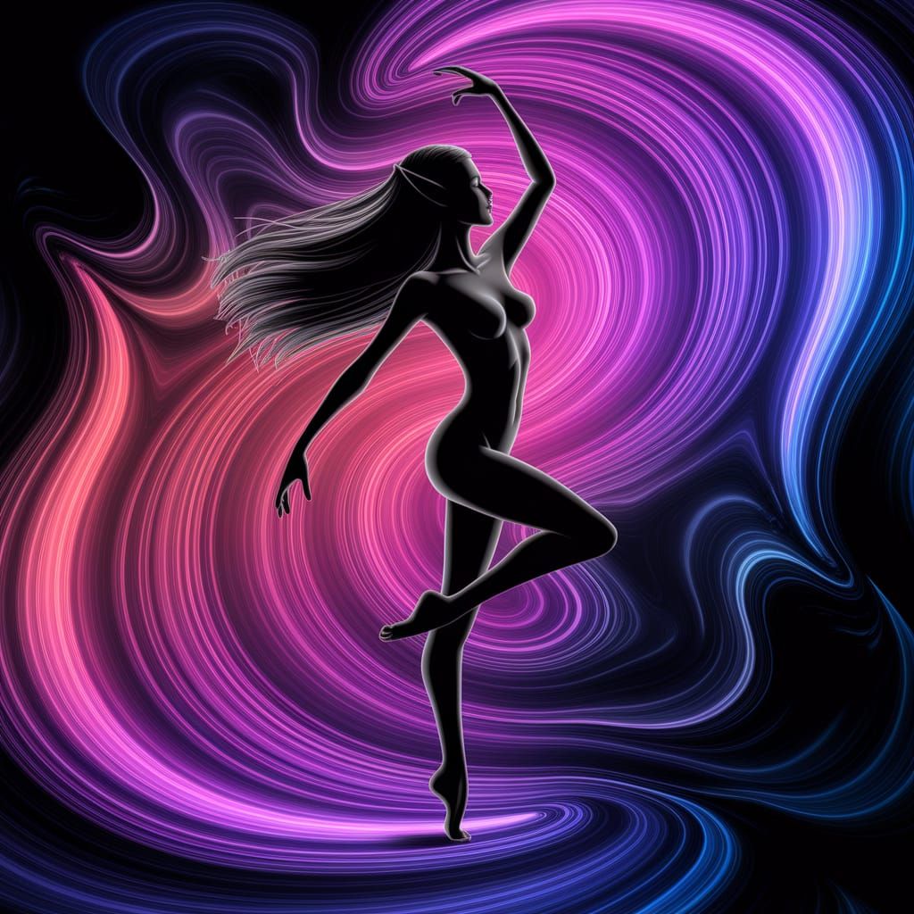 Ethereal Elven Dancer in Neon Acid Art