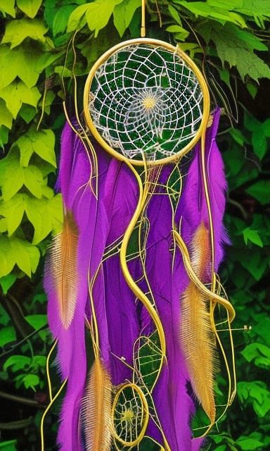 Dream Catcher with Gold Feathers in Biopunk Style