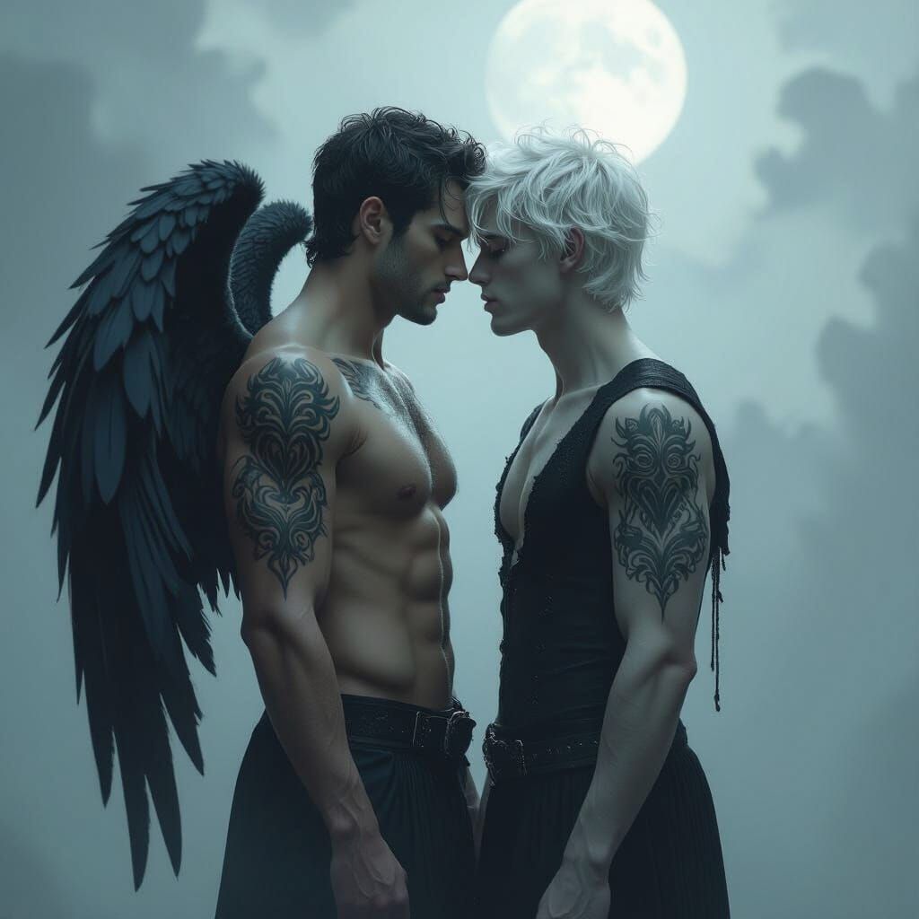 Intense Angelic Encounter in Dark Romantic Gothic Style