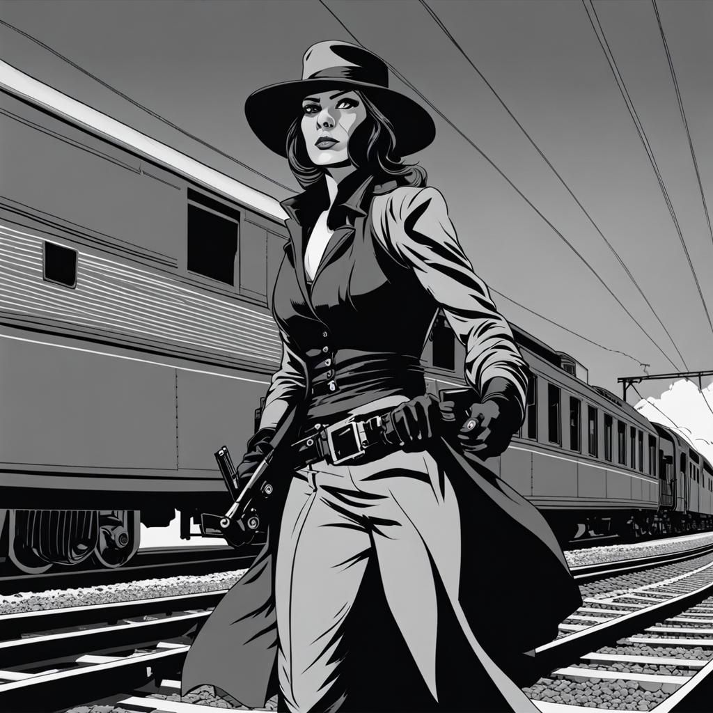 Female Outlaw Robbing a Train in the Wild West