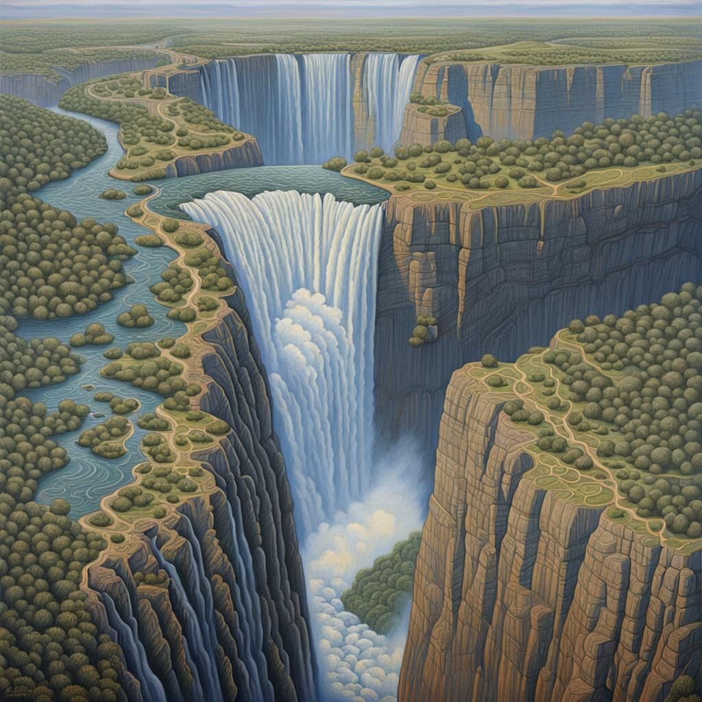 Victoria Falls: Hyperrealistic Birds-Eye View Painting