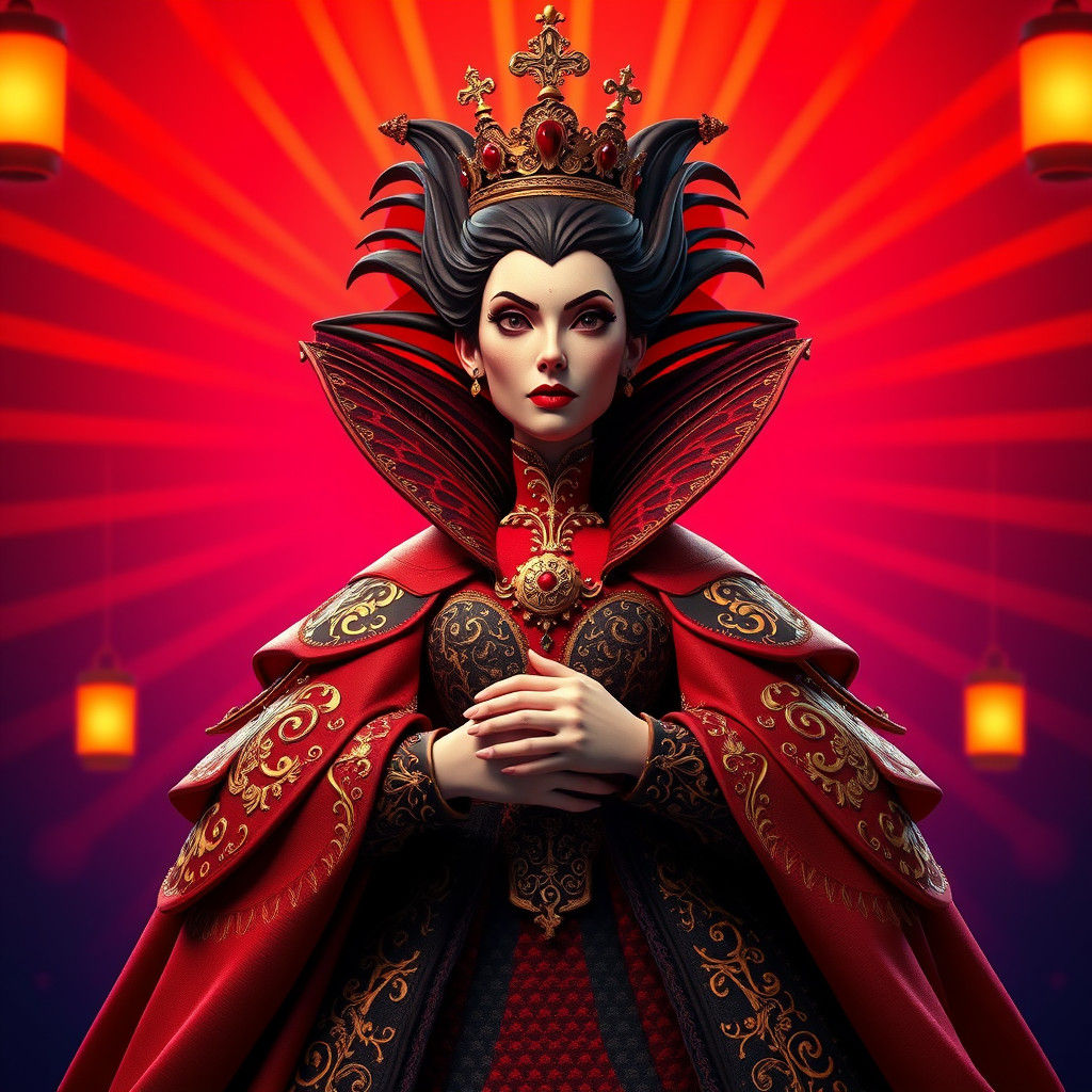 Majestic Red Queen in 3D Digital Wonderland