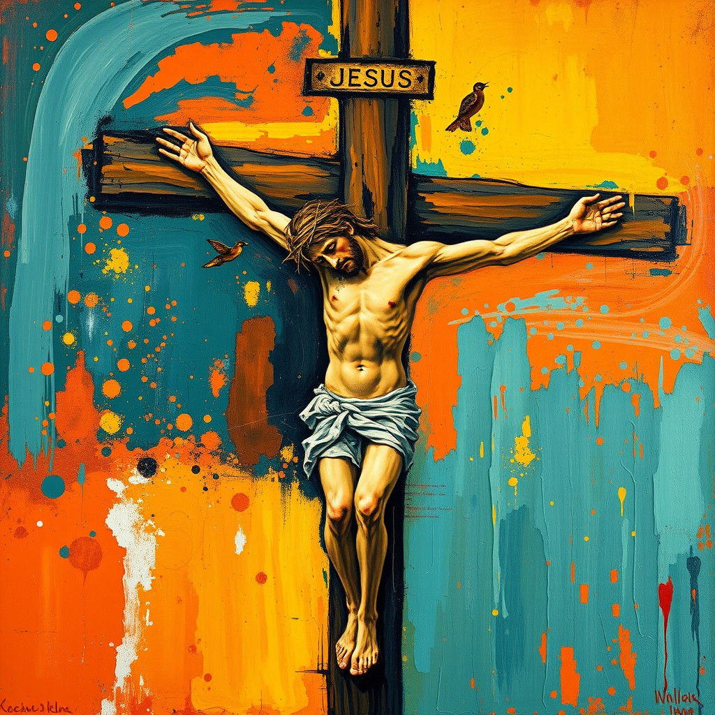 Jesus on Cross in Abstract Expressionist Style