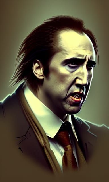 Nicholas Cage as a vampire, head and shoulders portrait, 8k resolution concept art portrait by Greg Rutkowski, Artgerm, ...