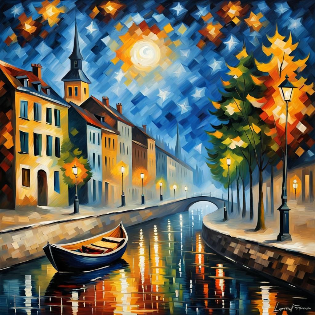 Starry Night Impressionist Painting in Afremov Style