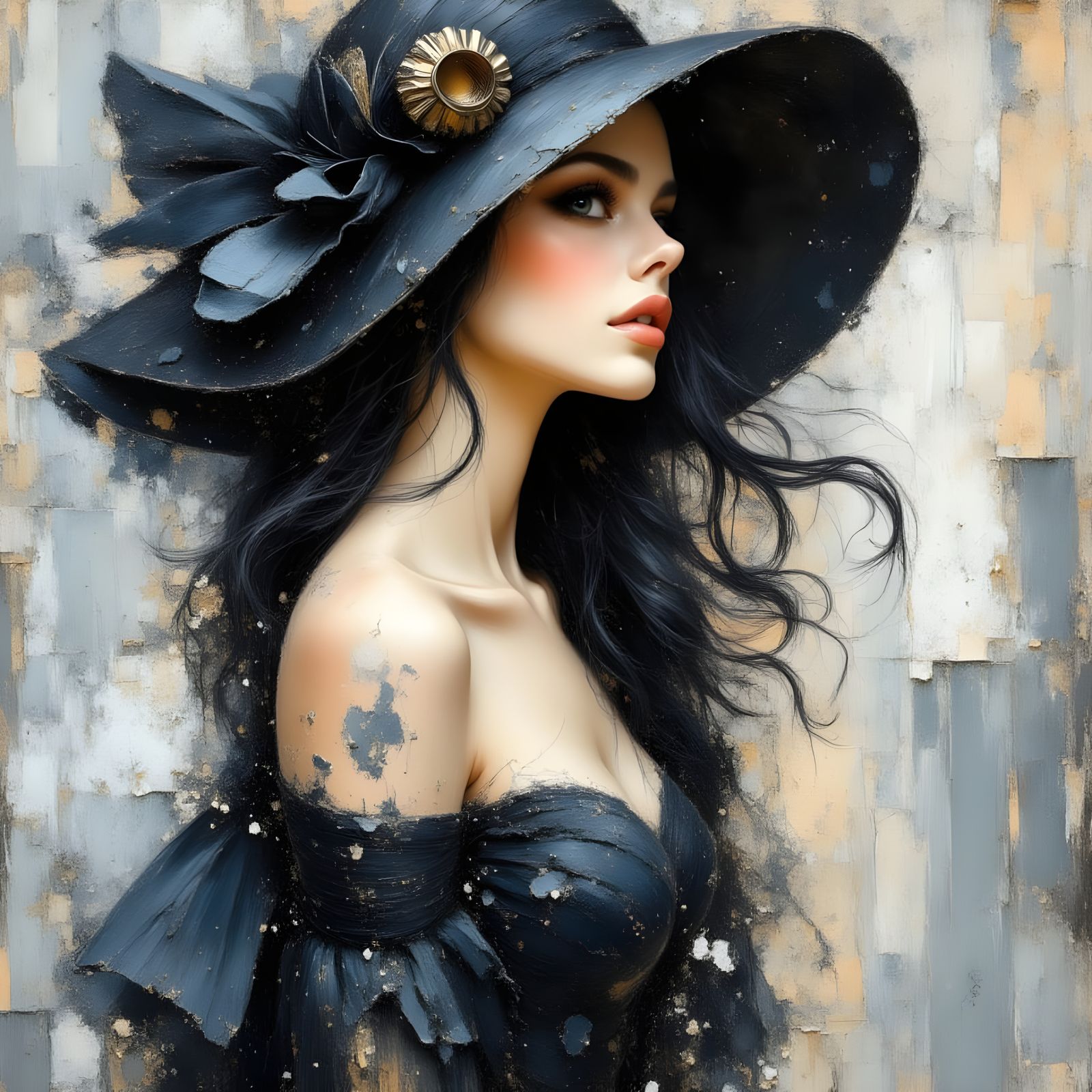 Elegant Lady in Greyscale Oil Painting