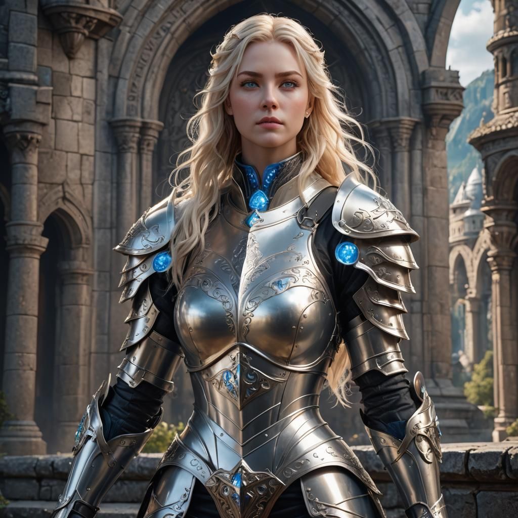 Fantasy Character in Silver Armor, Detailed Concept Art