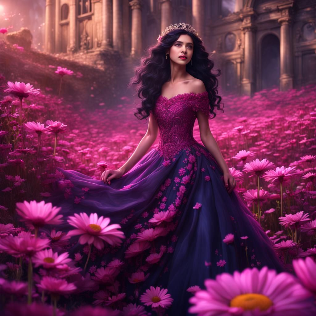 Magenta Daisy Girl in Detailed Fantasy Art