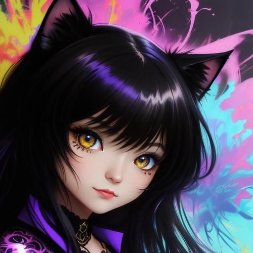 Enchanting Chibi Black Cat in Backyard Scene