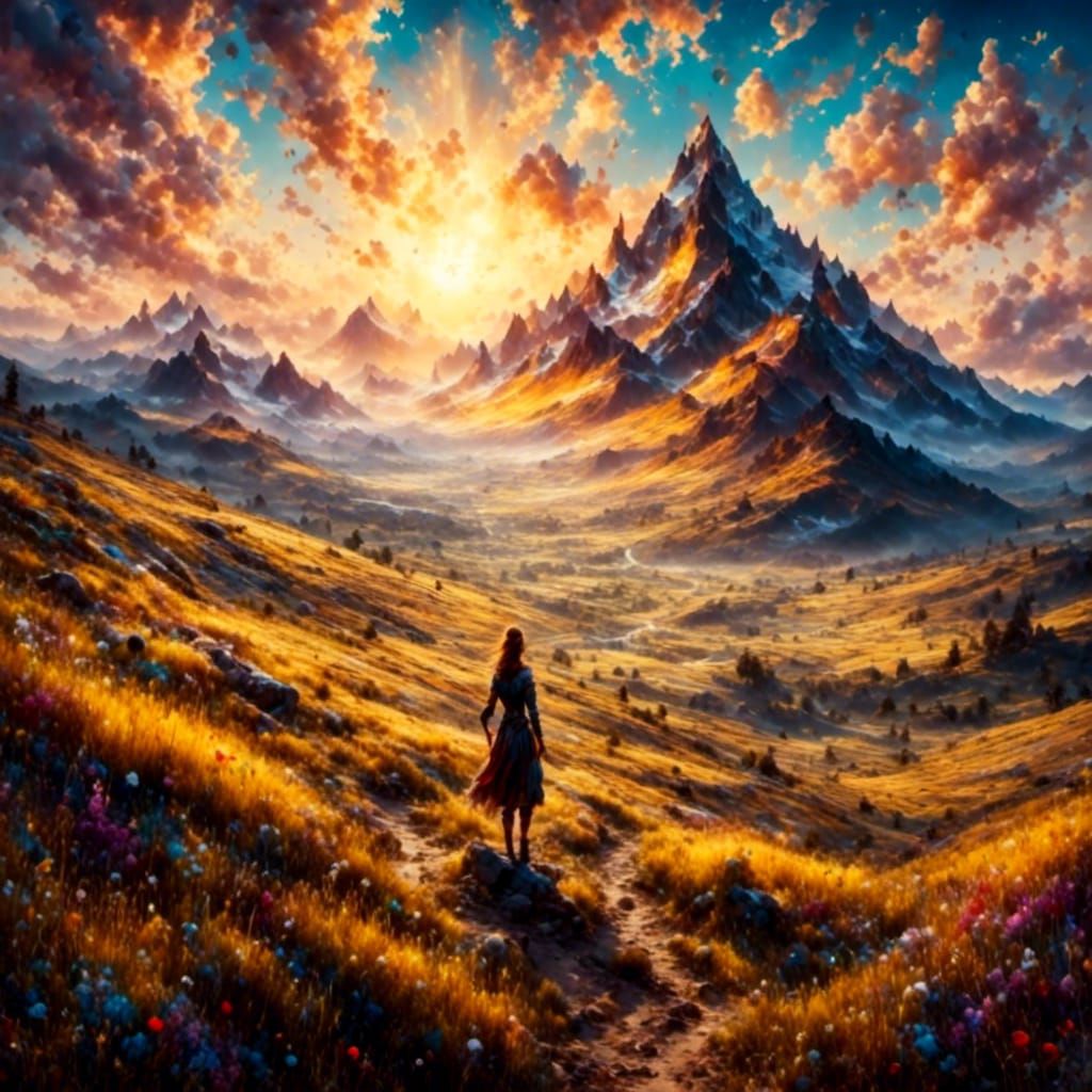 Romantic Landscape Painting at Dawn