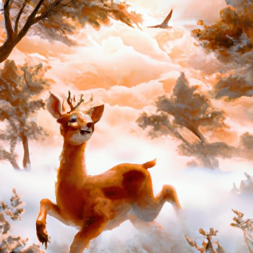 Disney Deer in Dreamlike Snowy Woods: Watercolor Painting