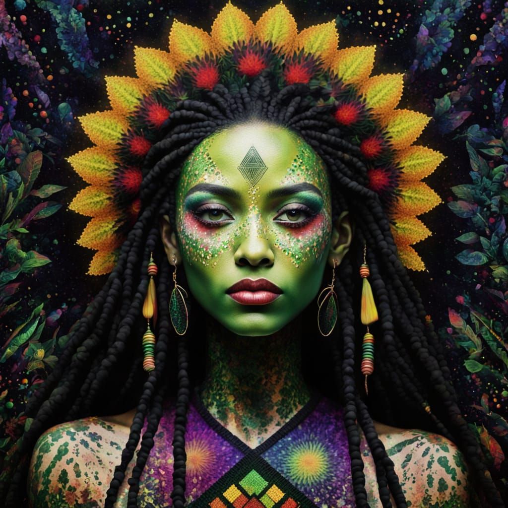 Surreal Botanical Portrait with Rasta Symbolism