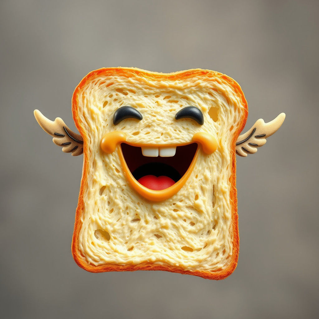 Surreal Flying Toast with Laughing Mouth
