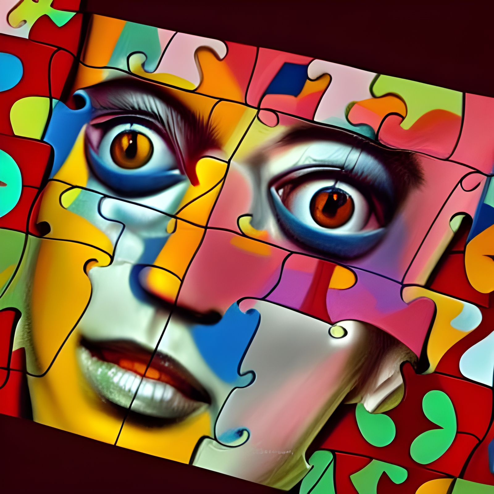 Surreal Jigsaw Puzzle Woman in Vivid Colors