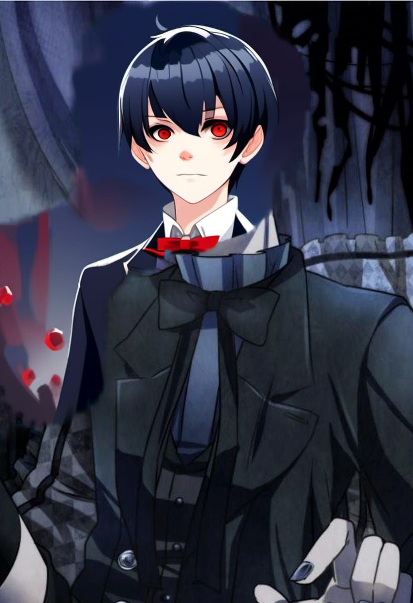 Realistic Photograph of a Melancholic Boy in Dark Suit