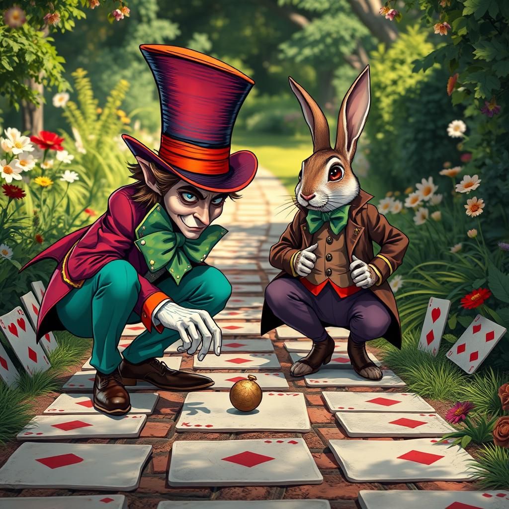 Mad Hatter's Whimsical Hopscotch Game with White Rabbit