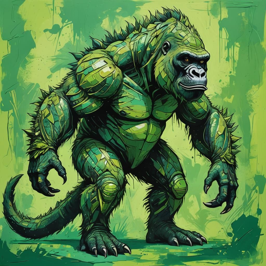 Abstract Gorilla-Komodo Monster in Complementary Colors