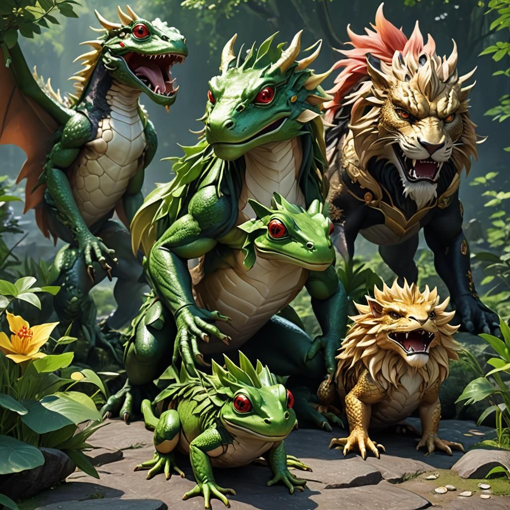 Frog Dragon Lion Hybrid in 3D Anime Art